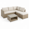 Set salotto da giardino angolare 3 pezzi beige in rattan PE e acciaio con tavolino 195 x 140 x 63 cm