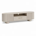 Mobile TV basso beige in MDF ovale con 2 ante e cassetto 180 x 40 x 50 cm