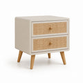 Comodino rettangolare a 2 cassetti crema in MDF e rattan 50 x 40 x 55 cm