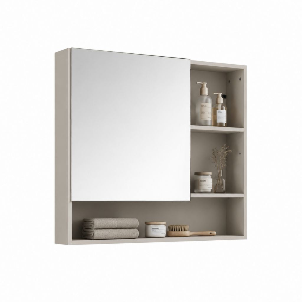 Armadietto bagno con specchio e ripiani a giorno beige in MDF 60 x 15 x 65 cm