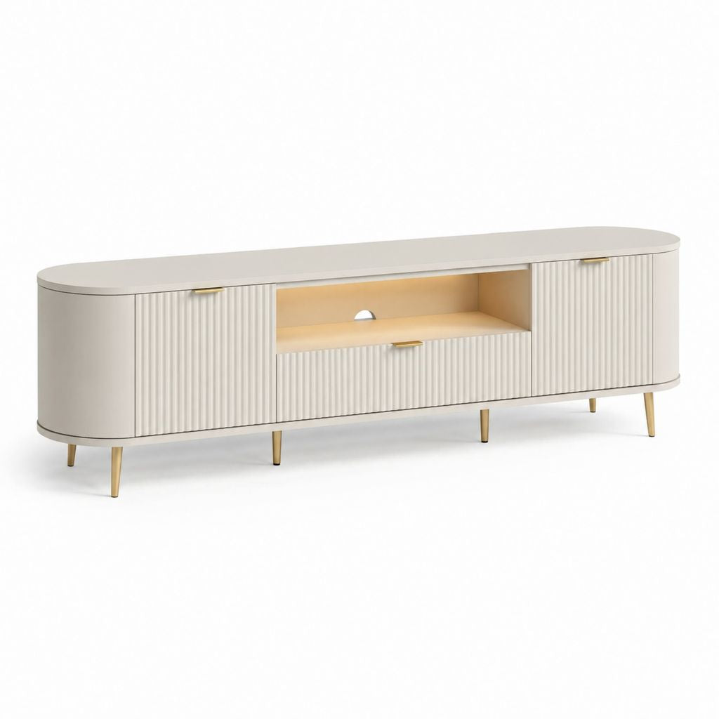 Mobile TV basso avorio in MDF con ante scanalate 180 x 40 x 55 cm