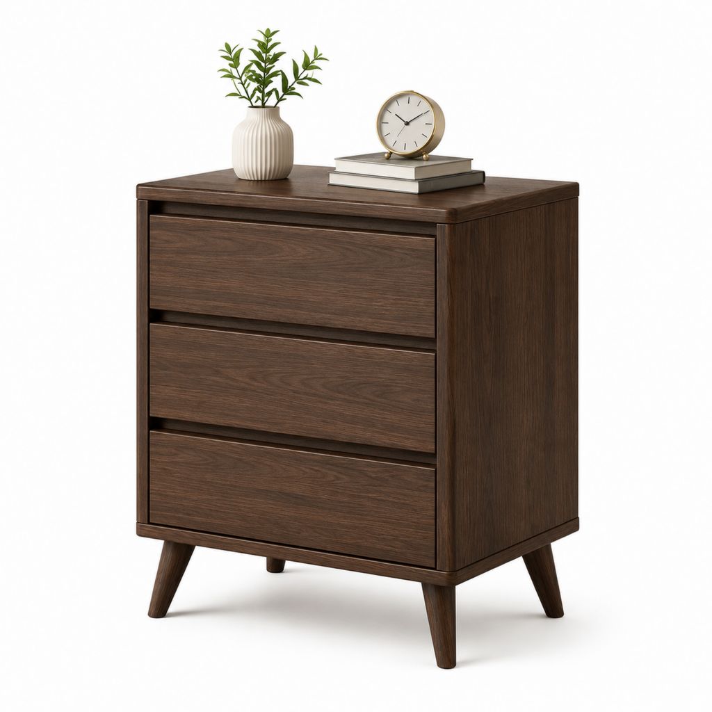 Comodino a 3 cassetti marrone scuro in MDF impiallacciato 60 x 40 x 65 cm