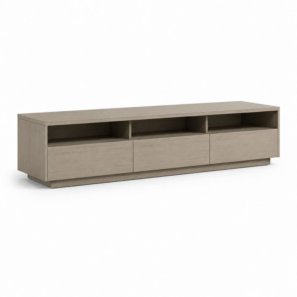 Mobile TV rettangolare rovere grigio in truciolare nobilitato 180 x 40 x 50 cm con 3 cassetti e 3 vani aperti