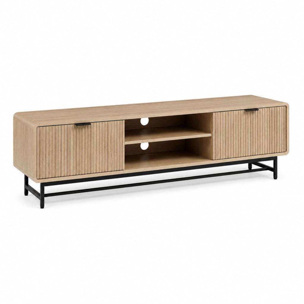 Mobile TV con ante rovere in MDF e base in acciaio 160 x 40 x 55 cm