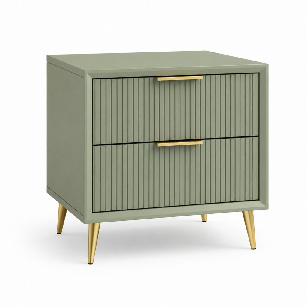 Comodino a 2 cassetti verde salvia in MDF 50 x 40 x 60 cm