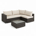 Set divano da giardino angolare 3 pezzi marrone in rattan PE con cuscini beige e tavolino 200 x 140 cm