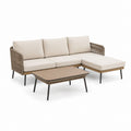 Set divano da giardino angolare con tavolino beige e taupe in alluminio e corda PP 224 x 150 cm