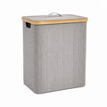 Cesto portabiancheria grigio rettangolare in poliestere e bambù con coperchio 40 x 30 x 60 cm