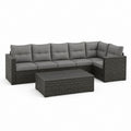 Set divano angolare da giardino 5 posti grigio antracite in rattan PE con tavolino rettangolare 275 x 205 x 65 cm e 110 x 60 x 35 cm