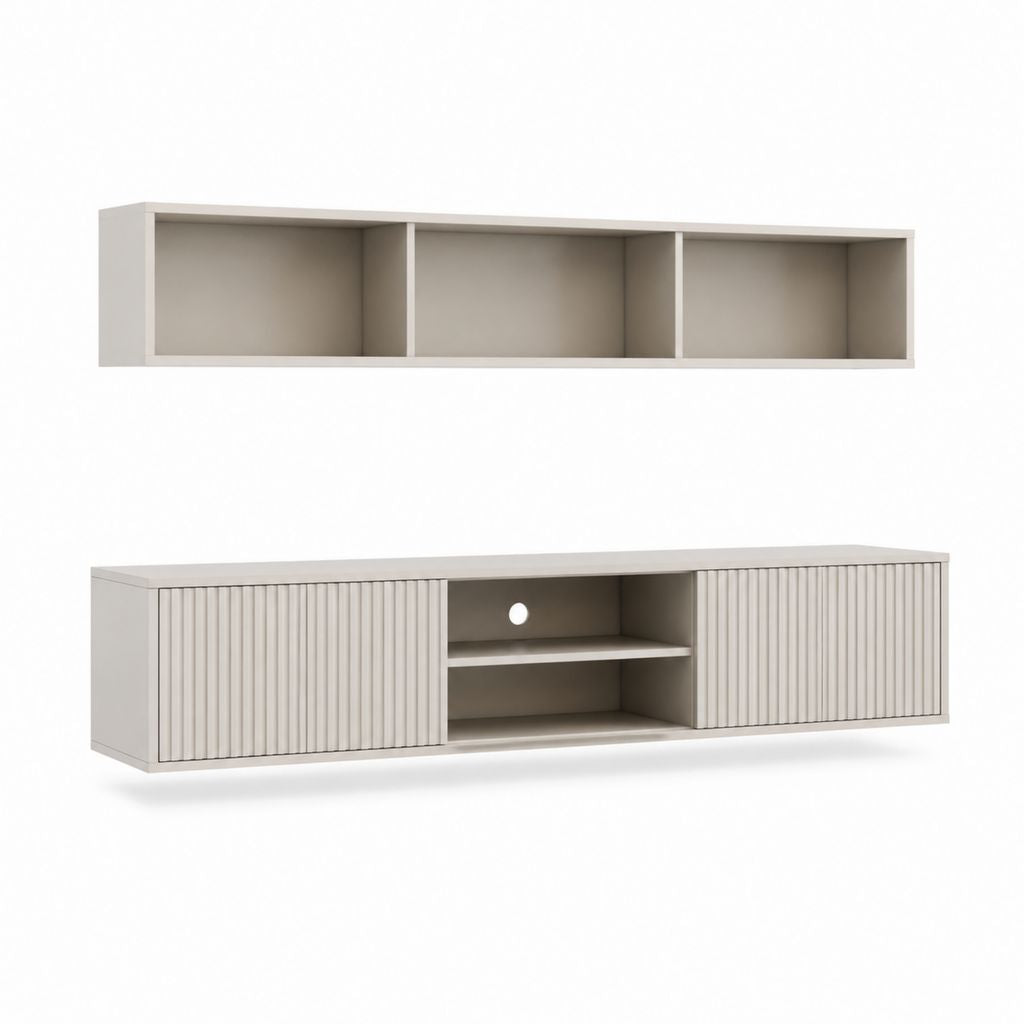 Set mobile TV e mensola sospesa rettangolari beige in MDF 180 x 40 x 45 cm