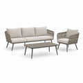Salotto da giardino 3 pezzi con divano 3 posti poltrona e tavolino grigio tortora in alluminio e corda sintetica 210 x 80 x 75 cm