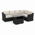 Set divano da giardino angolare 4 pezzi nero e beige in rattan PE con tavolo 210 x 210 x 65 cm