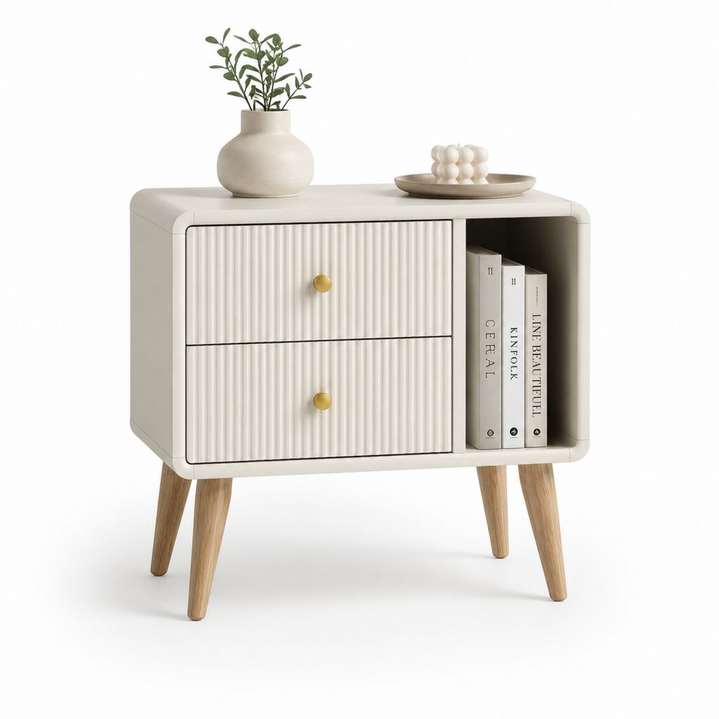 Comodino con 2 cassetti e vano a giorno bianco in MDF 80 x 40 x 75 cm