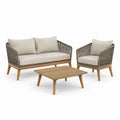 Set salotto da giardino 3 pezzi beige e tortora in legno massello di acacia e corda in polipropilene divano 120 x 70 x 75 cm poltrona 70 x 70 x 75 cm tavolino 100 x 60 x 40 cm