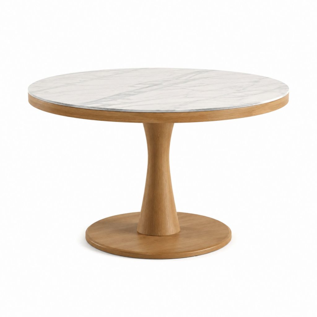 Tavolo da pranzo rotondo bianco e rovere in marmo naturale Ø120 x H75 cm