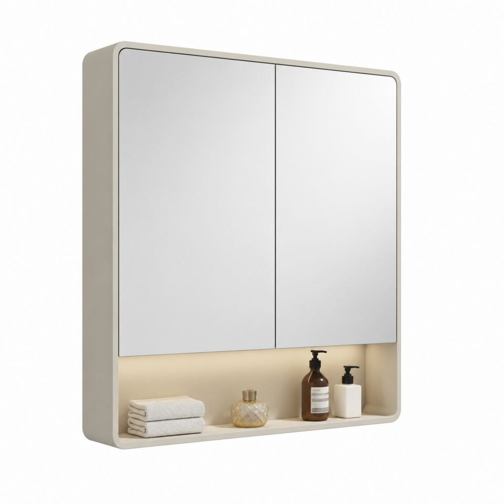 Armadietto bagno con specchio a 2 ante beige in MDF 80 x 70 x 15 cm