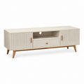 Mobile TV rettangolare avorio in MDF laminato con gambe in legno massello 160 x 40 x 55 cm