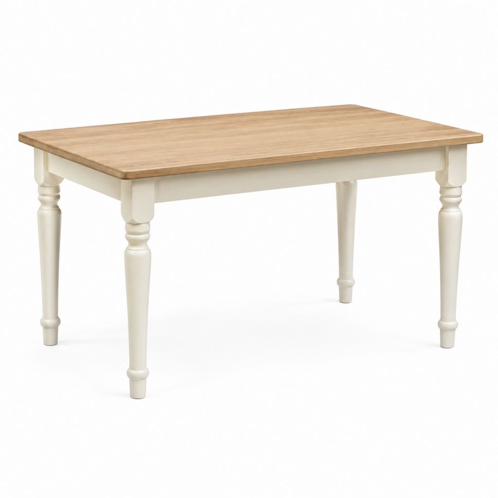 Tavolo da pranzo rettangolare bianco e naturale in legno massello 120 x 75 x 75 cm
