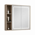 Armadio a specchio da bagno LED rovere chiaro in MDF 80 x 70 x 15 cm