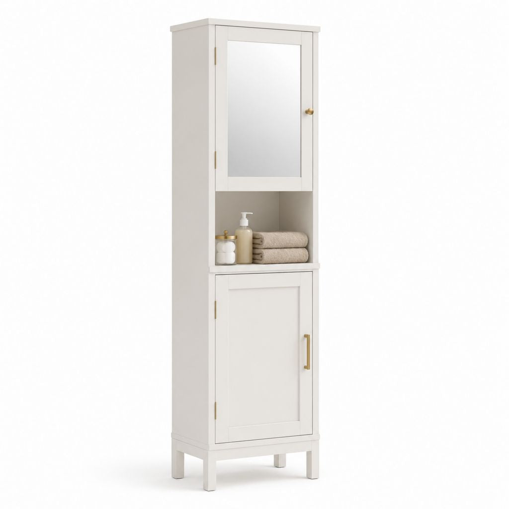 Colonna bagno con specchio bianco in MDF 40 x 30 x 170 cm