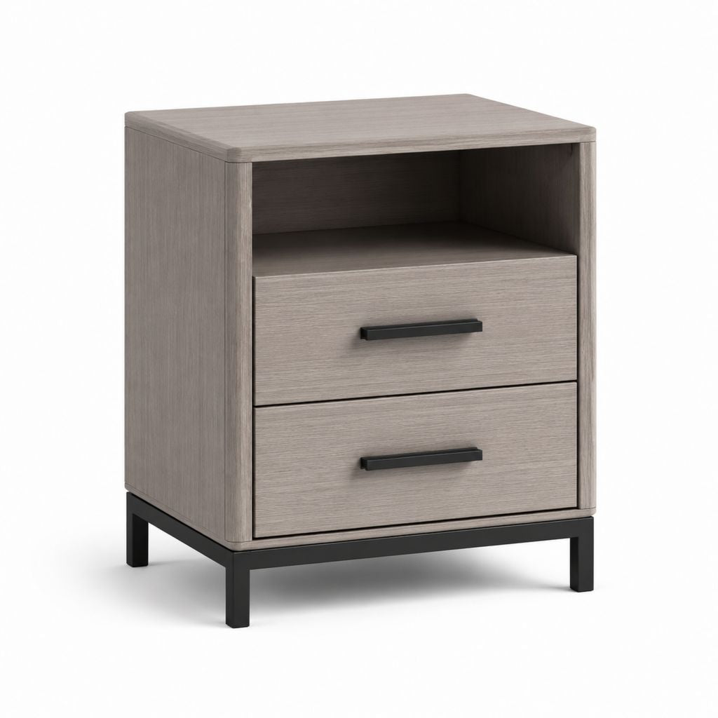 Comodino 2 cassetti grigio rovere in MDF rettangolare 45 x 40 x 60 cm