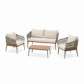 Set salotto da giardino 4 pezzi beige e tortora in alluminio e corda PE con tavolino 100 x 55 x 42 cm