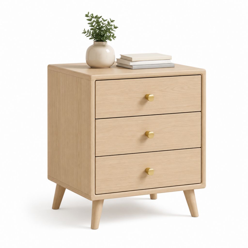 Comodino a 3 cassetti rovere chiaro in MDF impiallacciato 60 x 40 x 70 cm