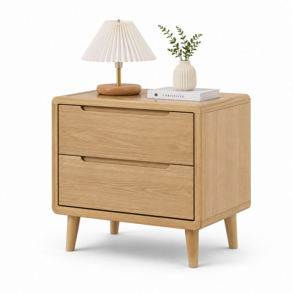 Comodino con 2 cassetti rovere naturale in MDF impiallacciato 60 x 40 x 60 cm