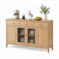 Credenza da cucina rettangolare rovere naturale con 4 ante 3 cassetti e vetro scanalato 160 x 40 x 90 cm