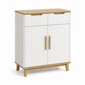 Credenza da cucina bianca in MDF e bambù rettangolare con 2 ante e 2 cassetti 80 x 40 x 100 cm