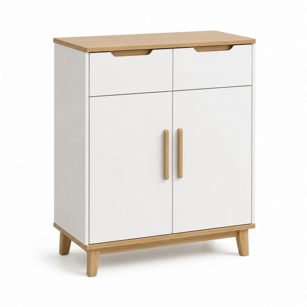 Credenza da cucina bianca in MDF e bambù rettangolare con 2 ante e 2 cassetti 80 x 40 x 100 cm