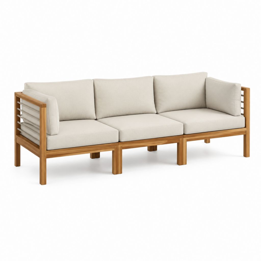 Divano da giardino 3 posti beige in legno massello di acacia 205 x 75 x 75 cm